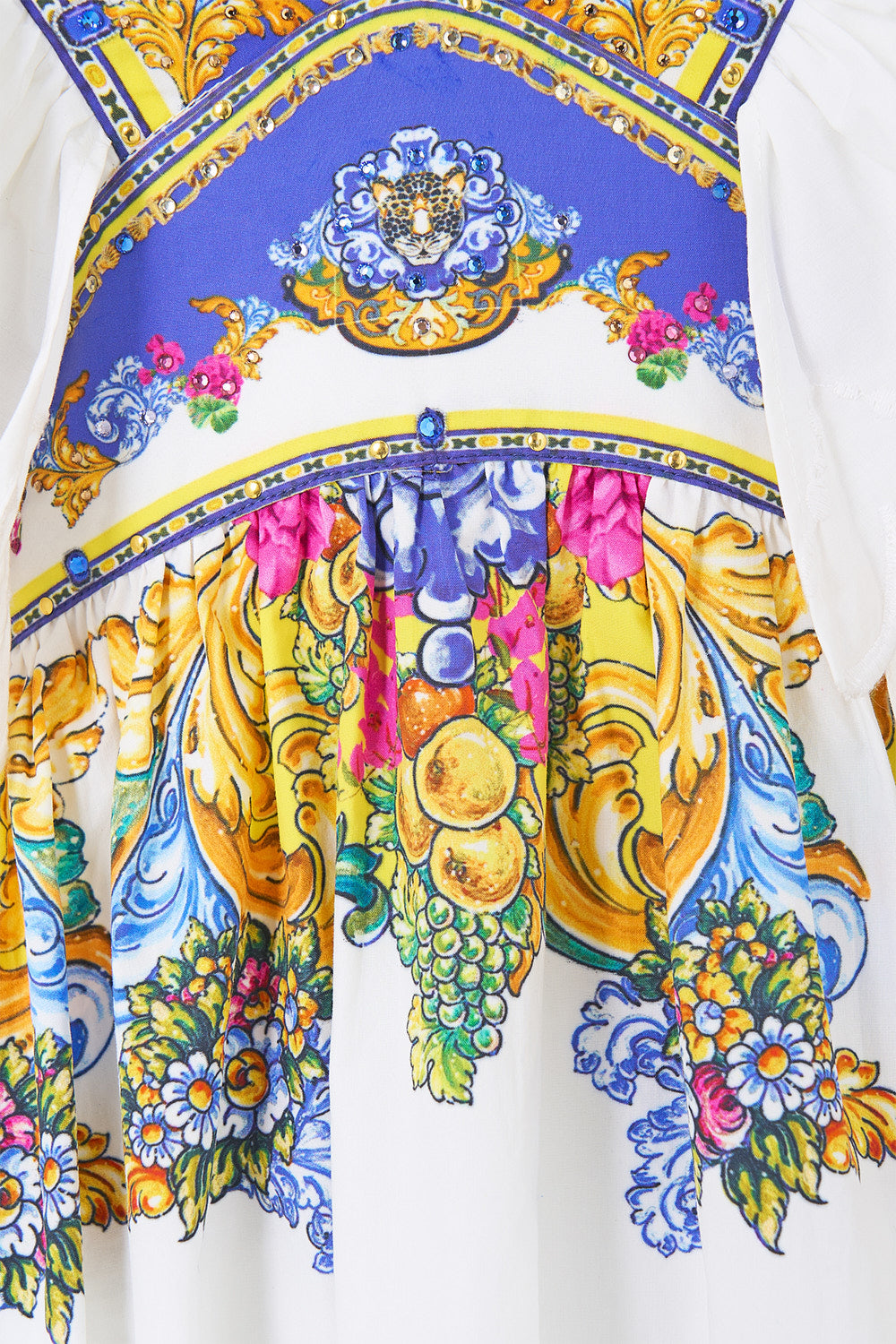 The CAMILLA KIDS LONG SLEEVE TEE W FRILL CUFF TORERO LIBERTINE in our TORERO LIBERTINE print.
