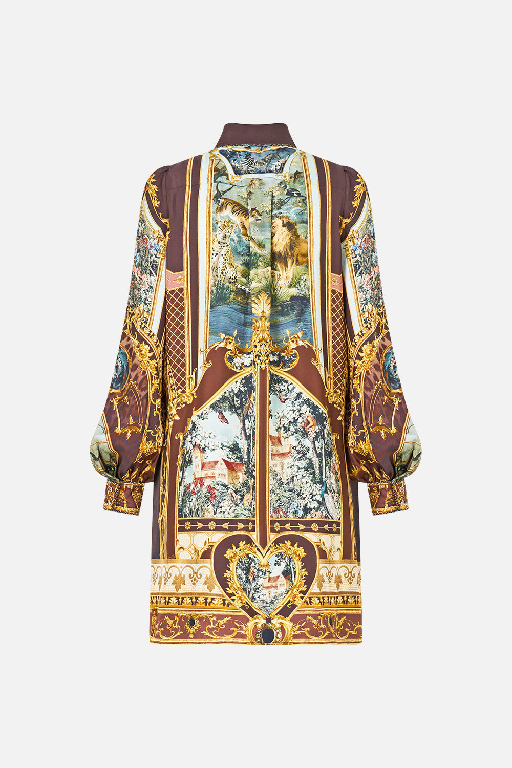 The CAMILLA Collared Shirt Dress With Pintucks Animals In The Palace in our Animals In The Palace print.