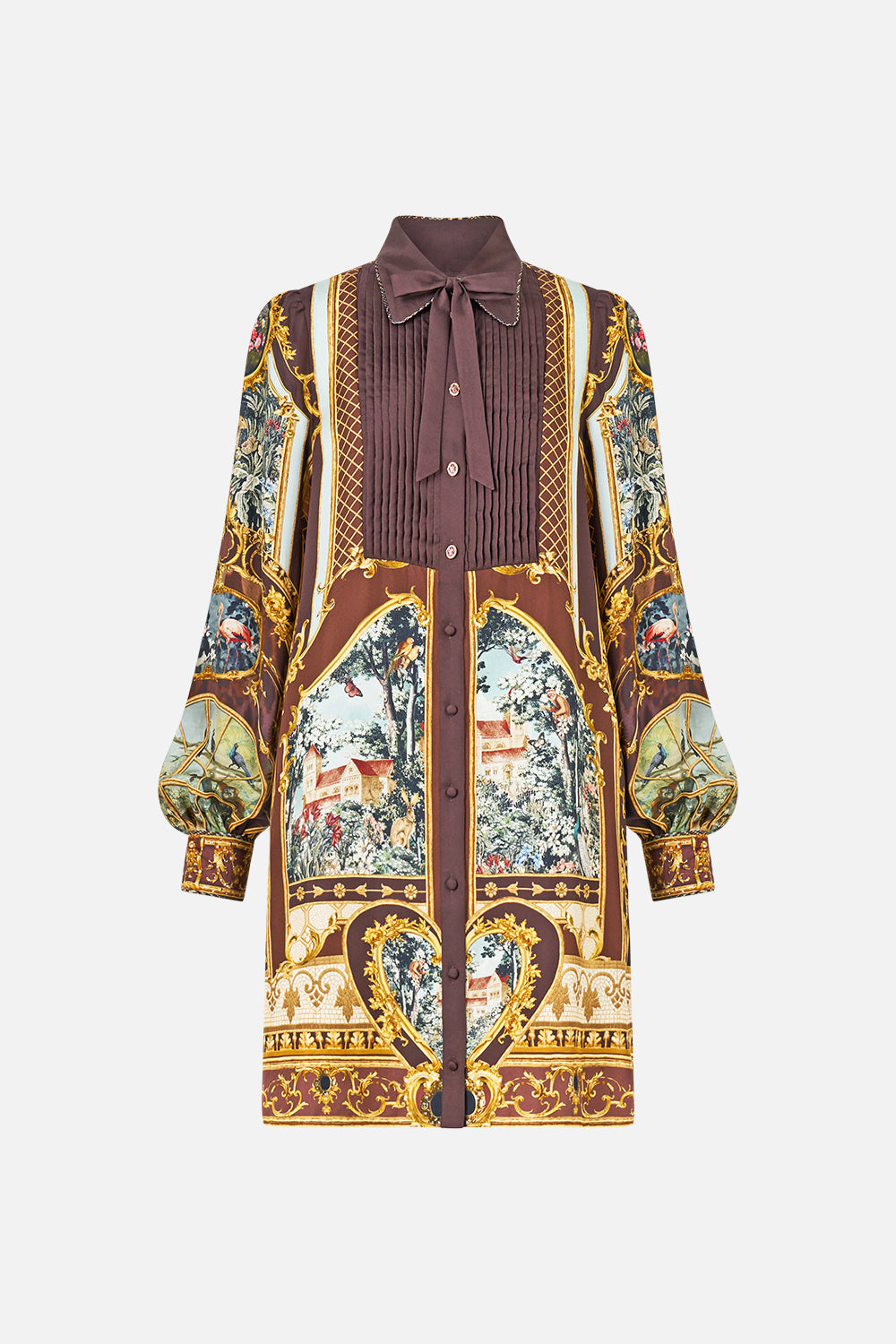 The CAMILLA Collared Shirt Dress With Pintucks Animals In The Palace in our Animals In The Palace print.
