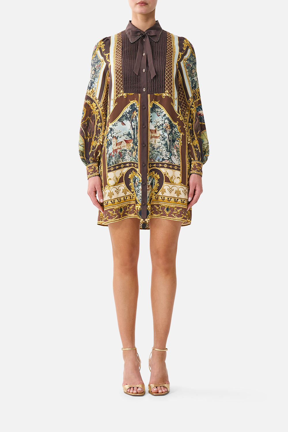 The CAMILLA Collared Shirt Dress with Pintucks Animals in the Palace in our Animals in the Palace print.