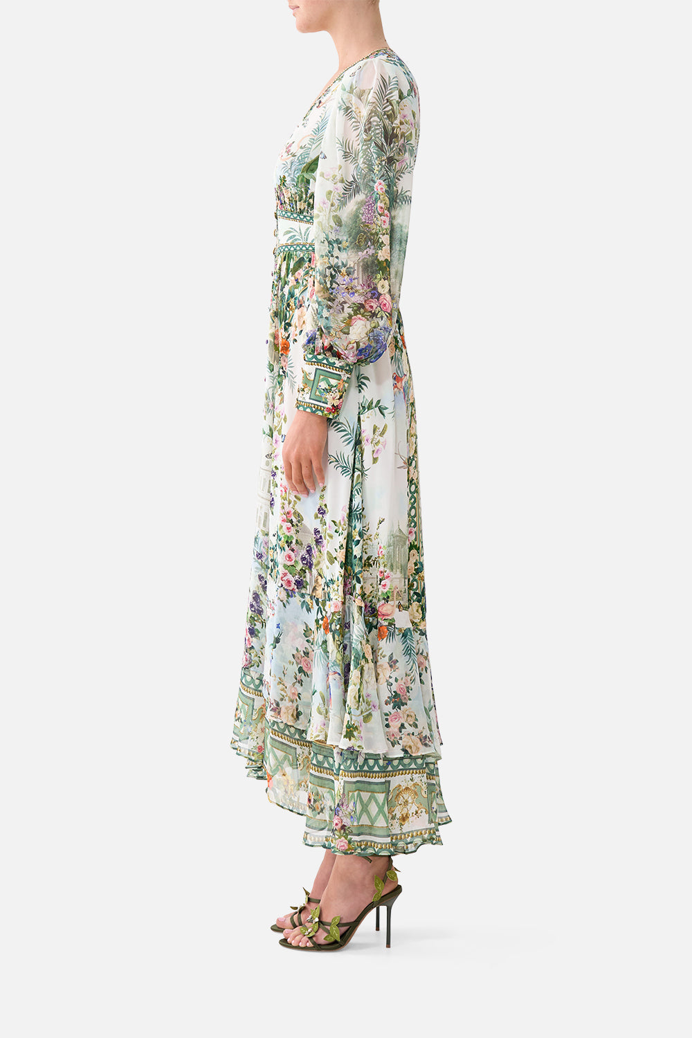 The CAMILLA BUTTON FRONT MIDI SHIRT DRESS DANDELION SKIES in our  print.