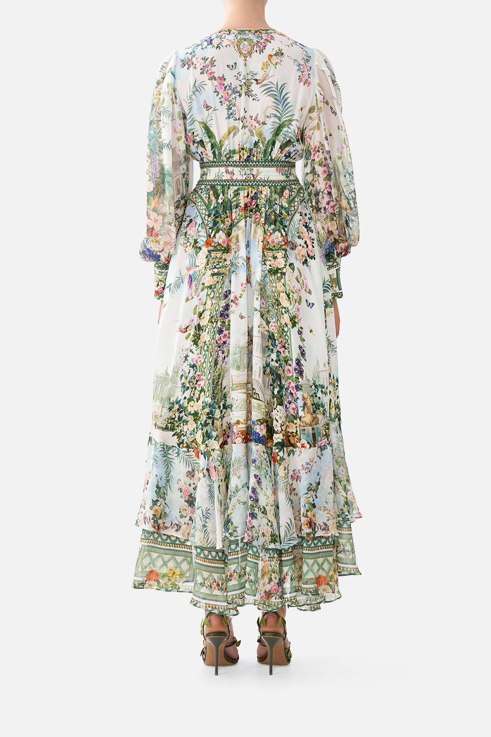 The CAMILLA BUTTON FRONT MIDI SHIRT DRESS DANDELION SKIES in our  print.