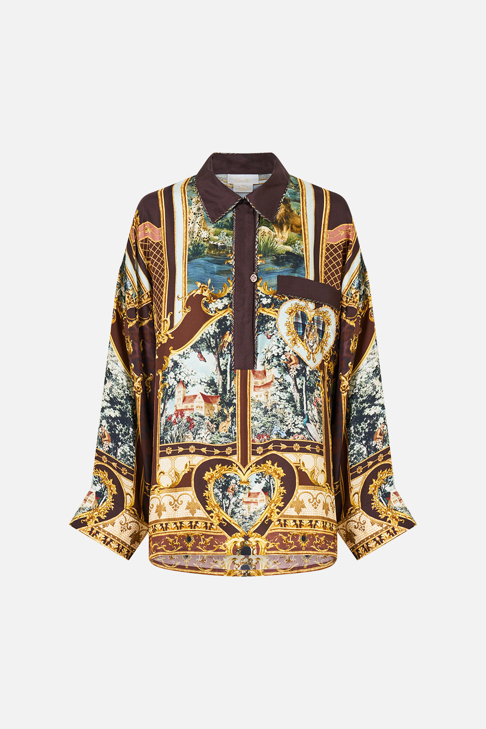 The CAMILLA RELAXED COLLARED SHIRT WITH POCKET ANIMALS IN THE PALACE