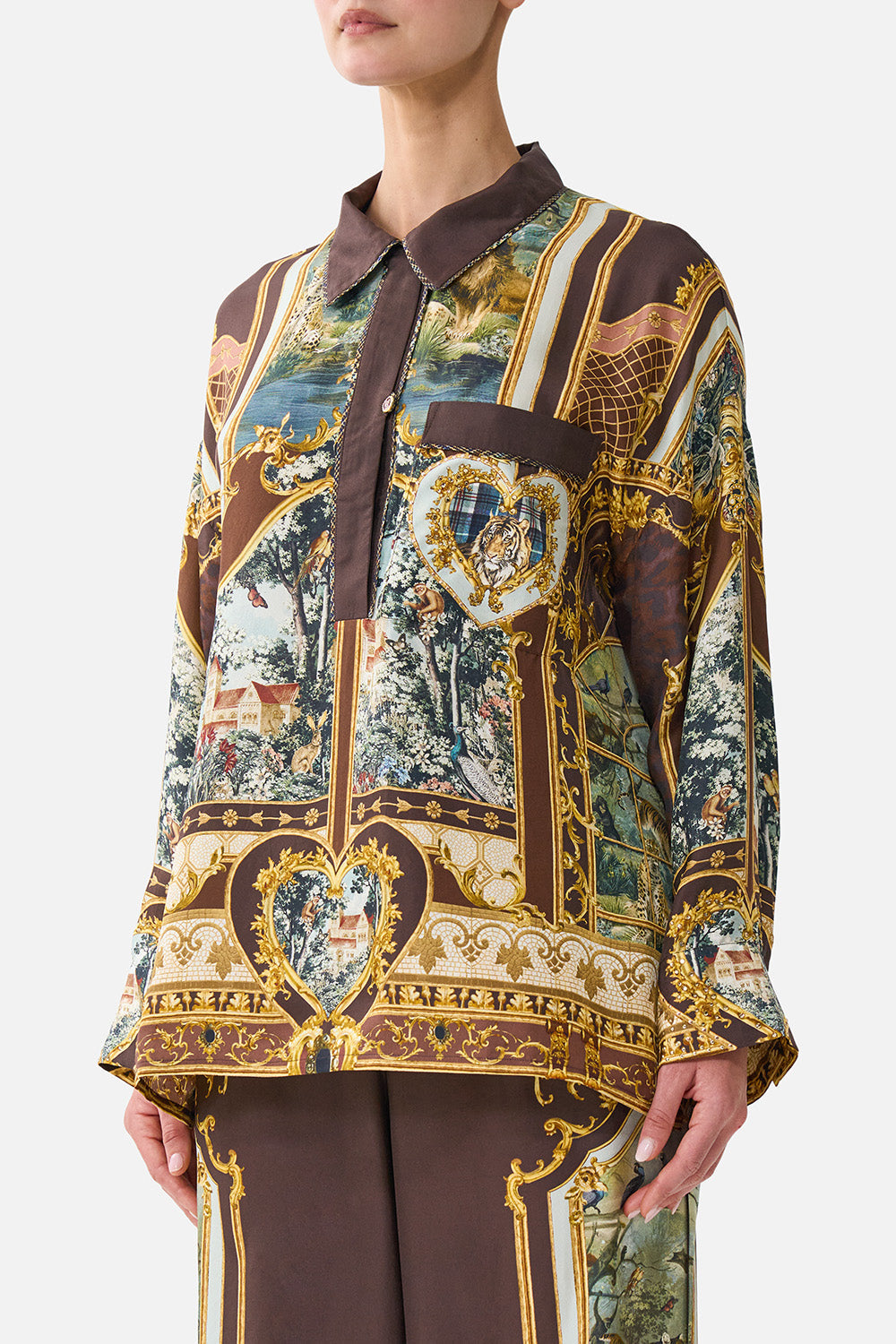 The CAMILLA Relaxed Collared Shirt with Pocket Animals in the Palace in our Animals in the Palace print.
