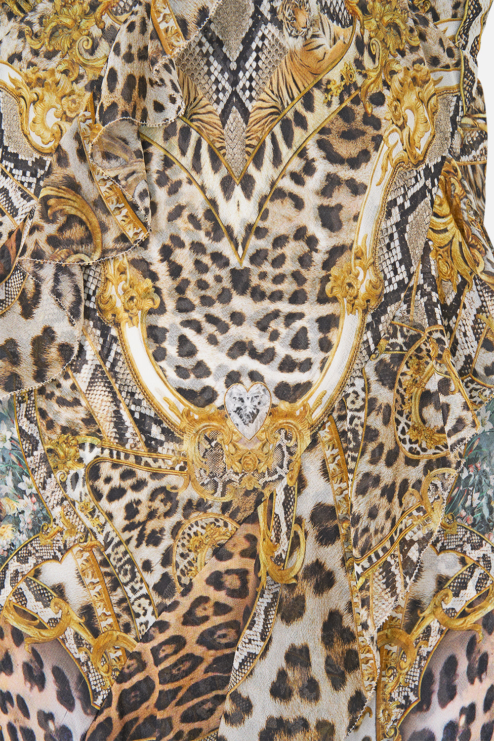 The CAMILLA ASYMMETRICAL RUFFLE SLIP DRESS LEOPARD LIBERTINE