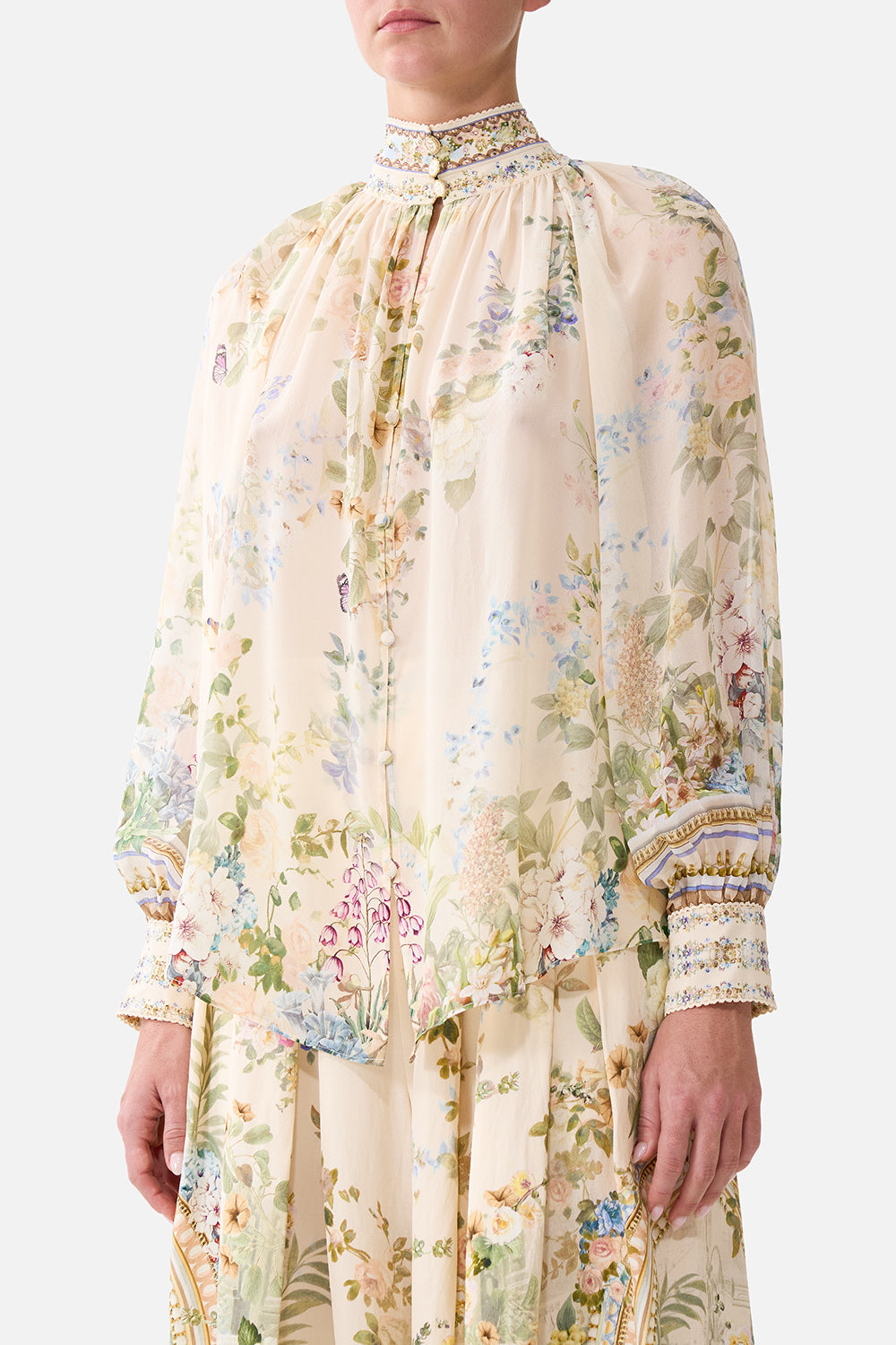 The CAMILLA CORSET CROP TOP MIDSUMMER MASTERPIECE in our  print.
