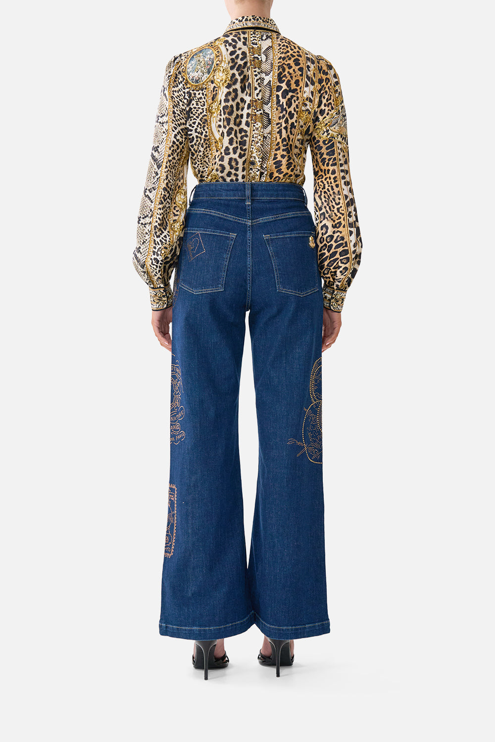 The CAMILLA Collared Shirt with Pintucks Leopard Libertine in our Leopard Libertine print.