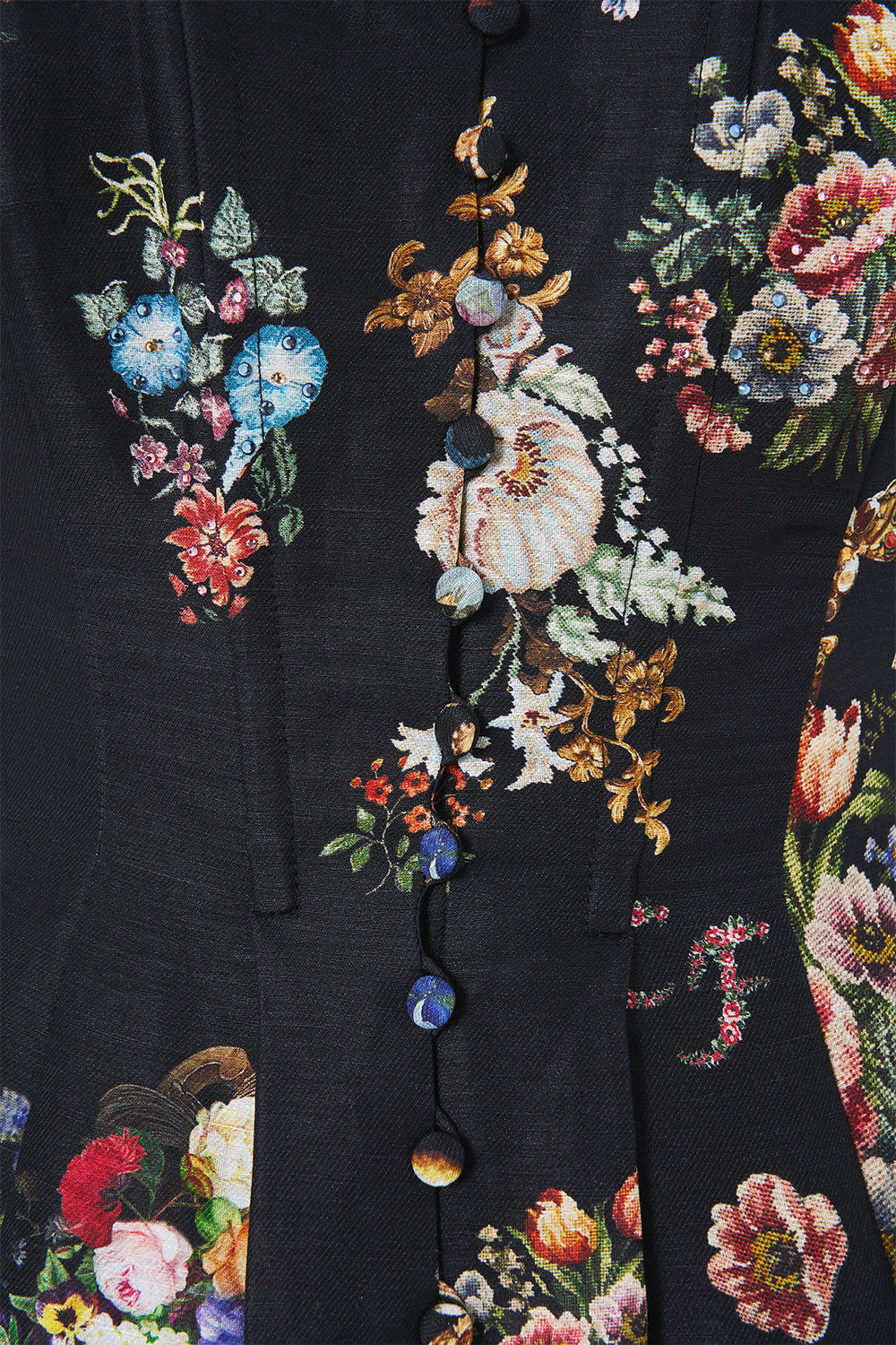 CORSET DRESS WITH LONG FLARED SKIRT NIGHT GARDEN