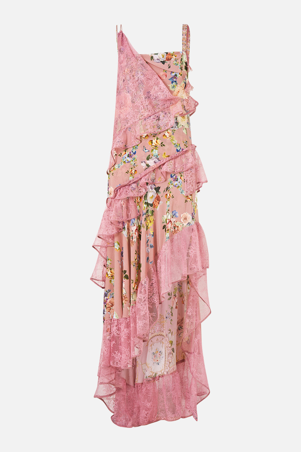 ASYMMETRIC MULTI FRILL DRESS CHAMBER OF BLOOMS