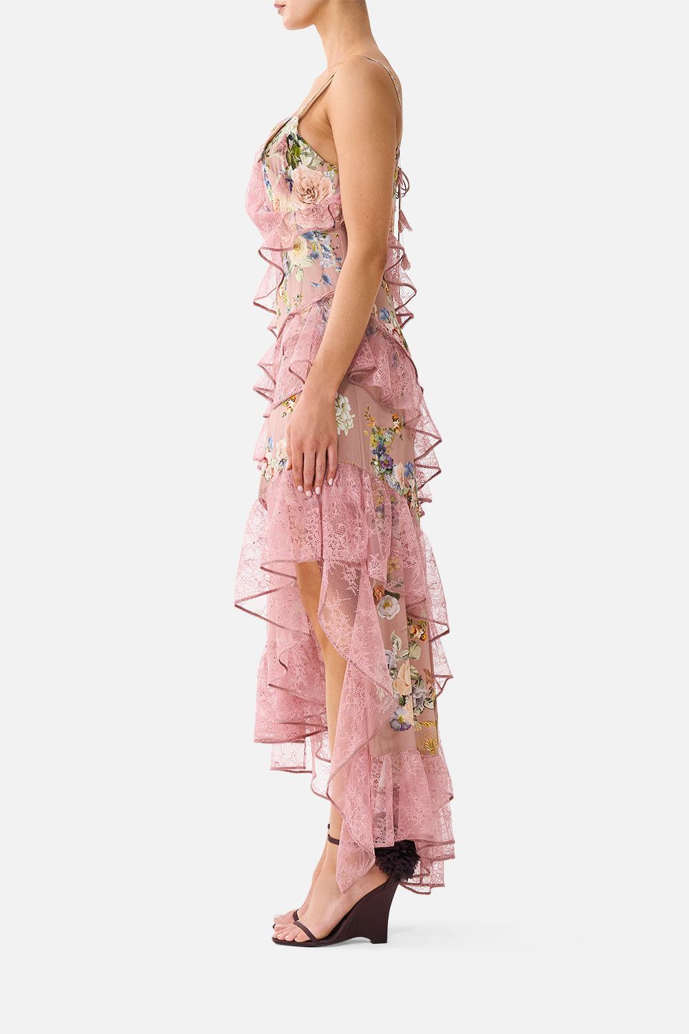 ASYMMETRIC MULTI FRILL DRESS CHAMBER OF BLOOMS