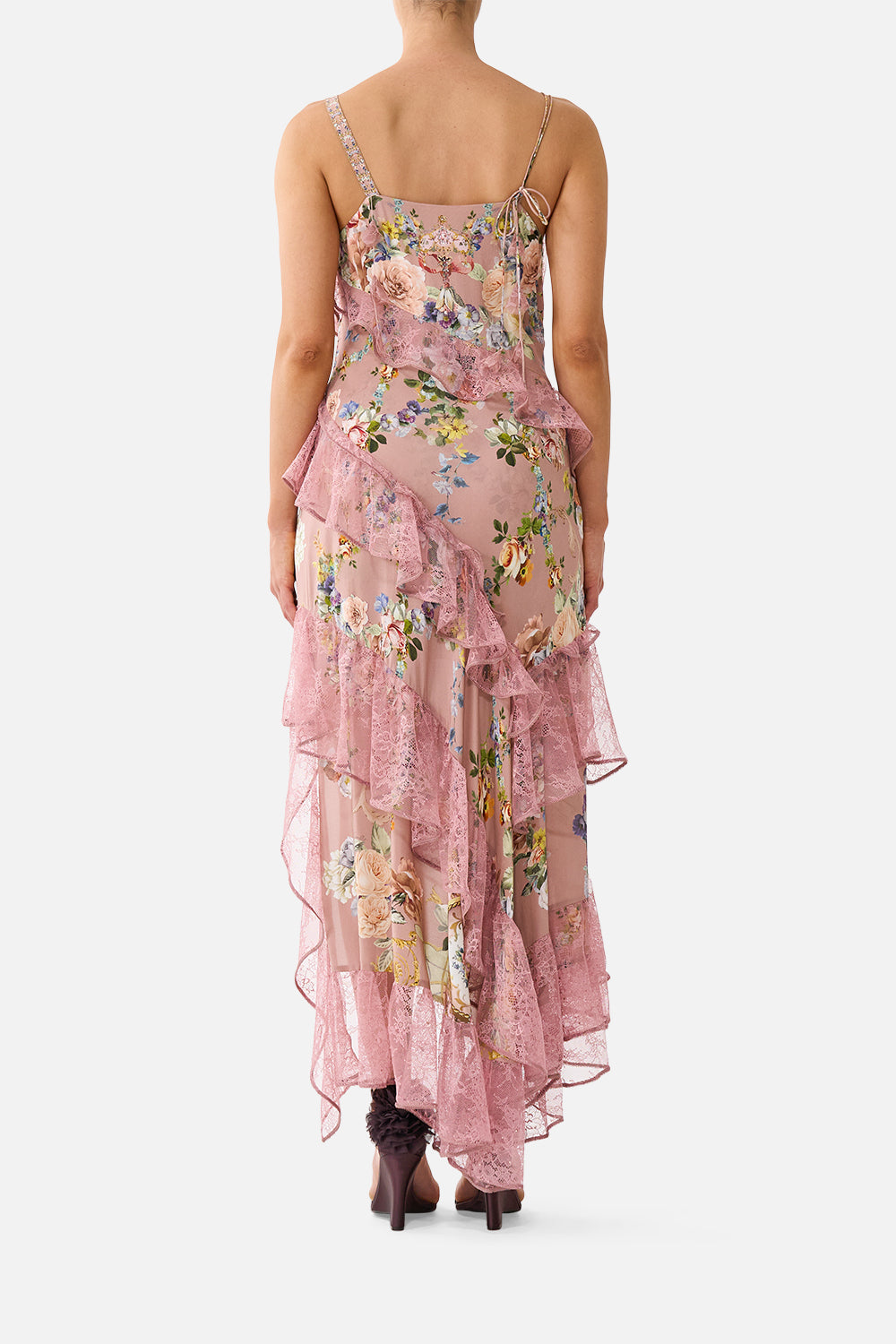 ASYMMETRIC MULTI FRILL DRESS CHAMBER OF BLOOMS