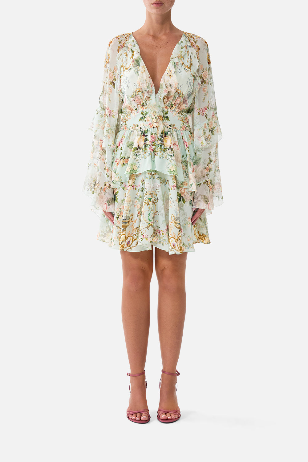 SHORT WAISTBAND DRESS WITH RUFFLE SLEEVE WILDFLOWER WUNDERLAND