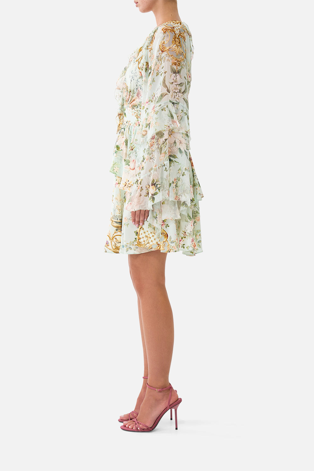 SHORT WAISTBAND DRESS WITH RUFFLE SLEEVE WILDFLOWER WUNDERLAND