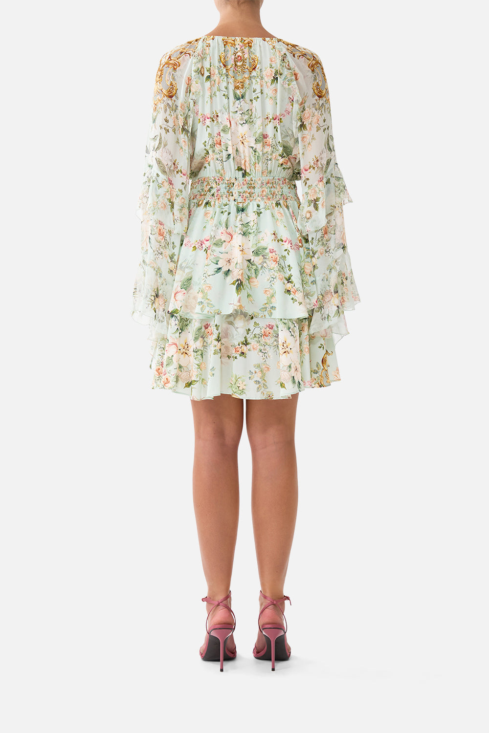 SHORT WAISTBAND DRESS WITH RUFFLE SLEEVE WILDFLOWER WUNDERLAND