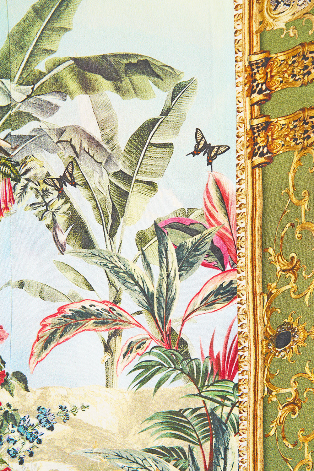 The CAMILLA Flared Jumpsuit in our Wanderlust Empire print, fabric detail.