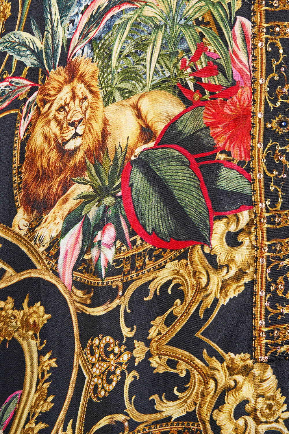 The CAMILLA Batwing Kaftan in our Palace Zoology print, fabric detail.