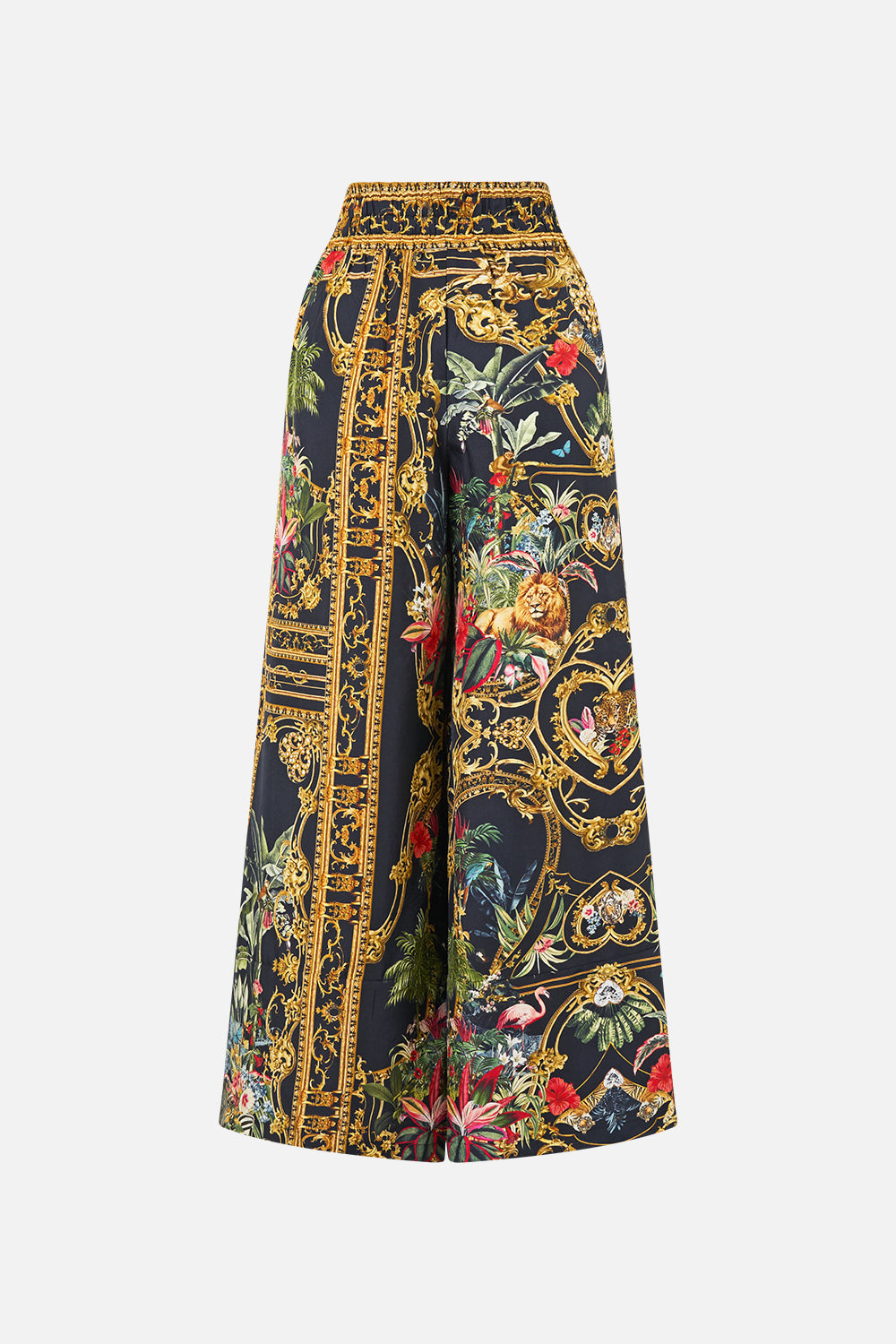 The CAMILLA Cropped Wide Leg Panel Pant in our Palace Zoology print, back view.
