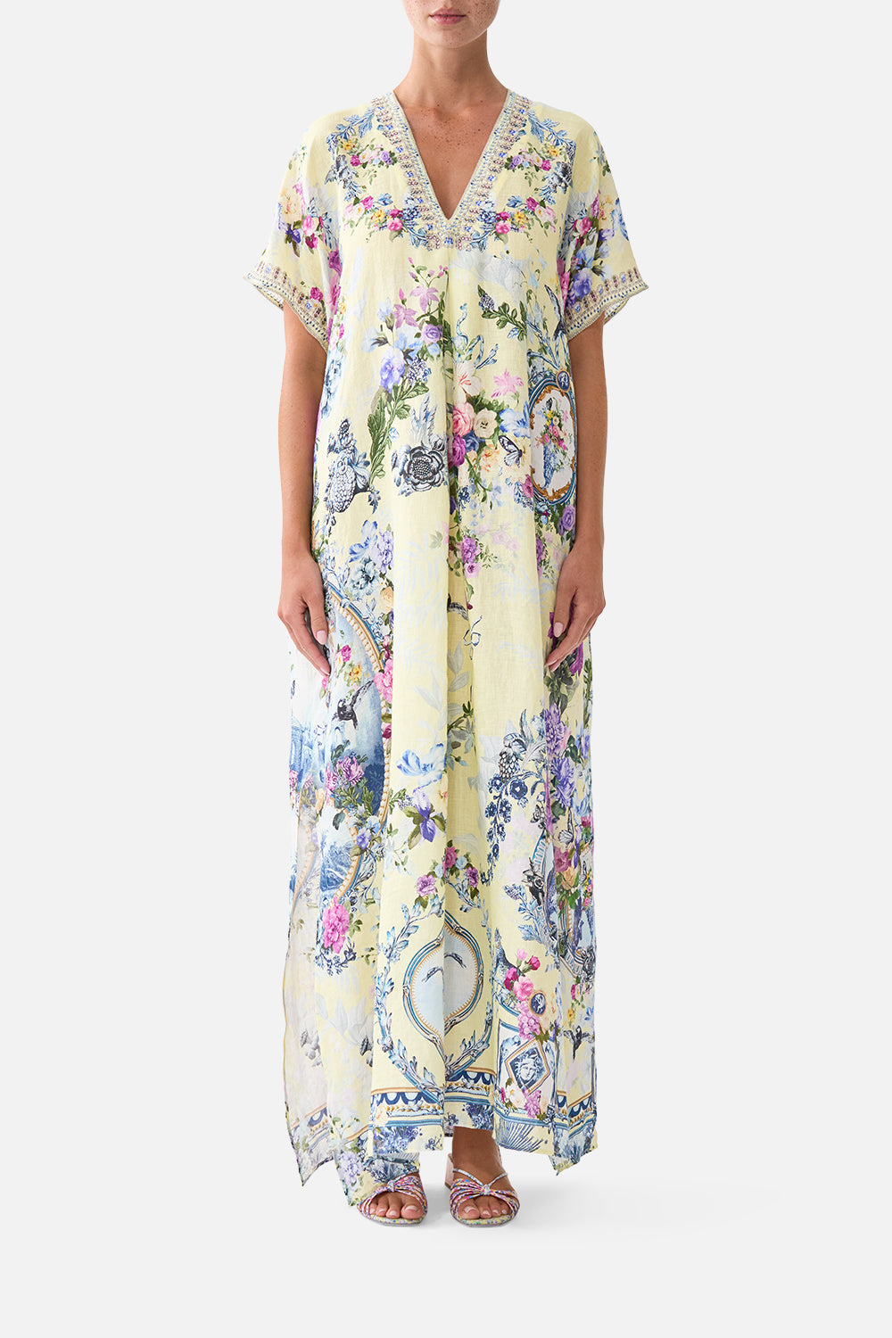 The CAMILLA Front Pleat Kaftan Chinoiserie Child in our Chinoiserie Child print.