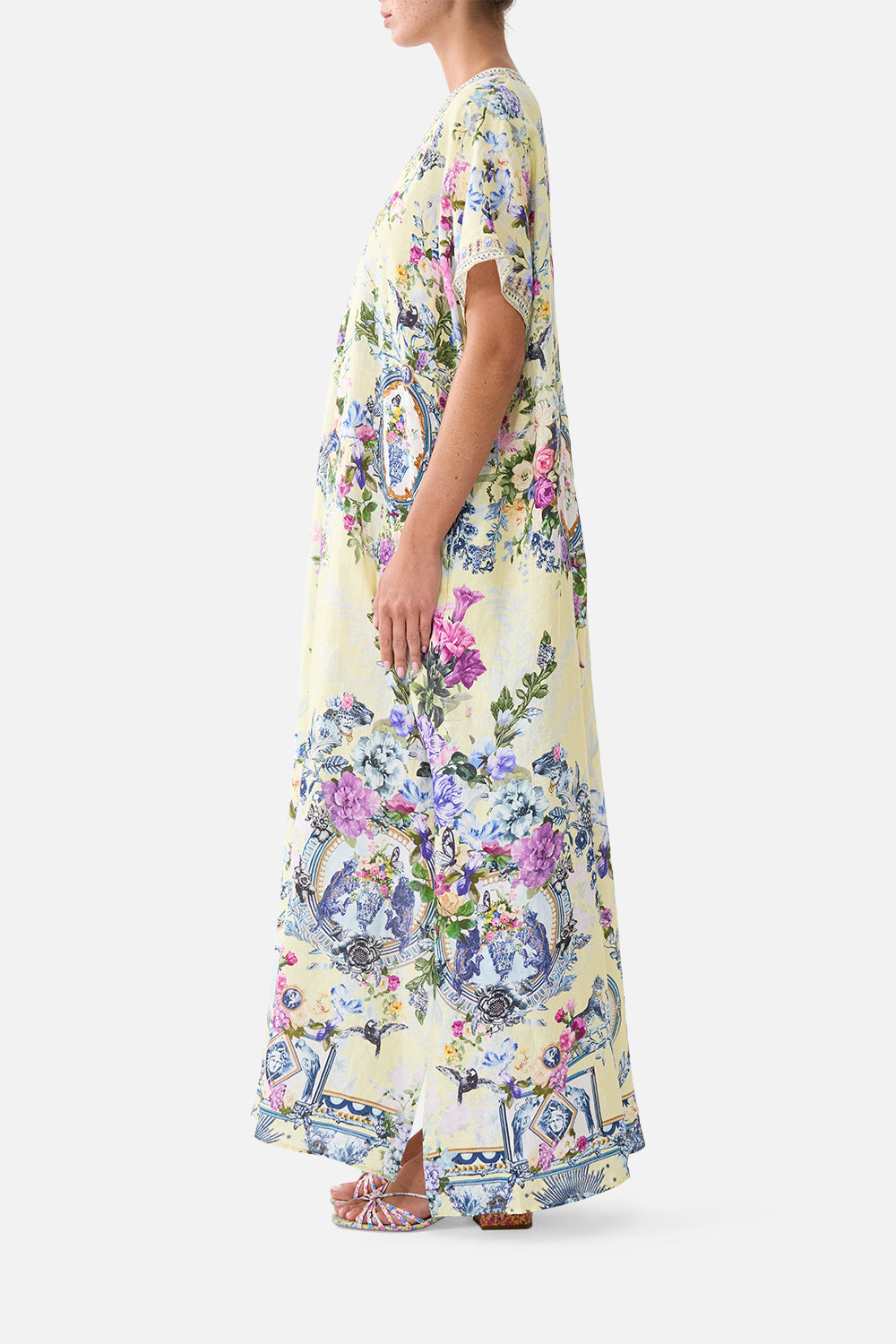 The CAMILLA Front Pleat Kaftan Chinoiserie Child in our Chinoiserie Child print.
