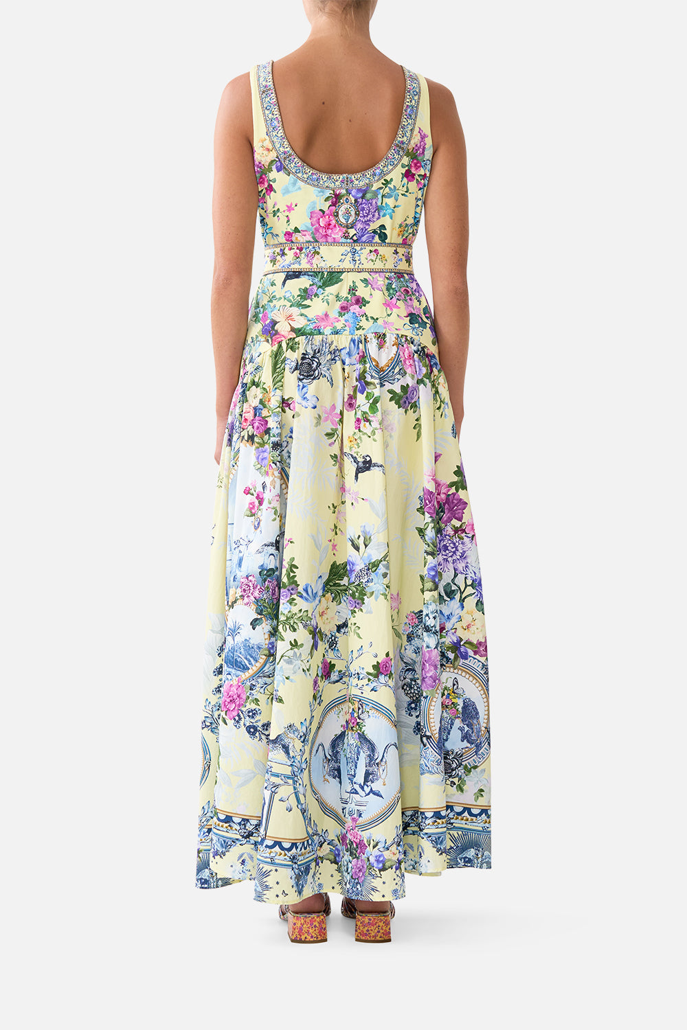 The CAMILLA Jersey Tank Dress With Contrast Skirt Chinoiserie Child in our Chinoiserie Child print.