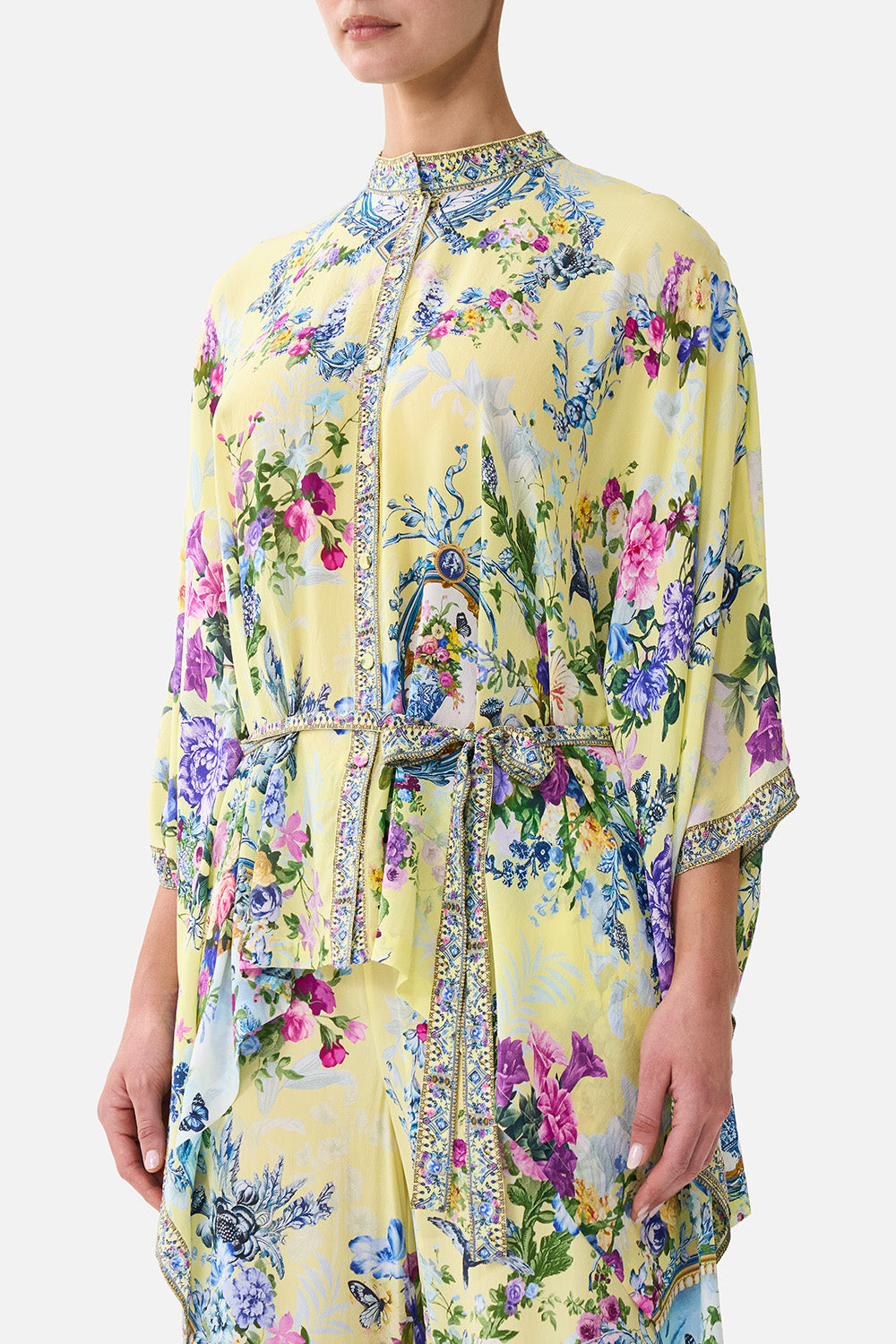 The CAMILLA Button Through Scarf Blouse Chinoiserie Child in our Chinoiserie Child print.