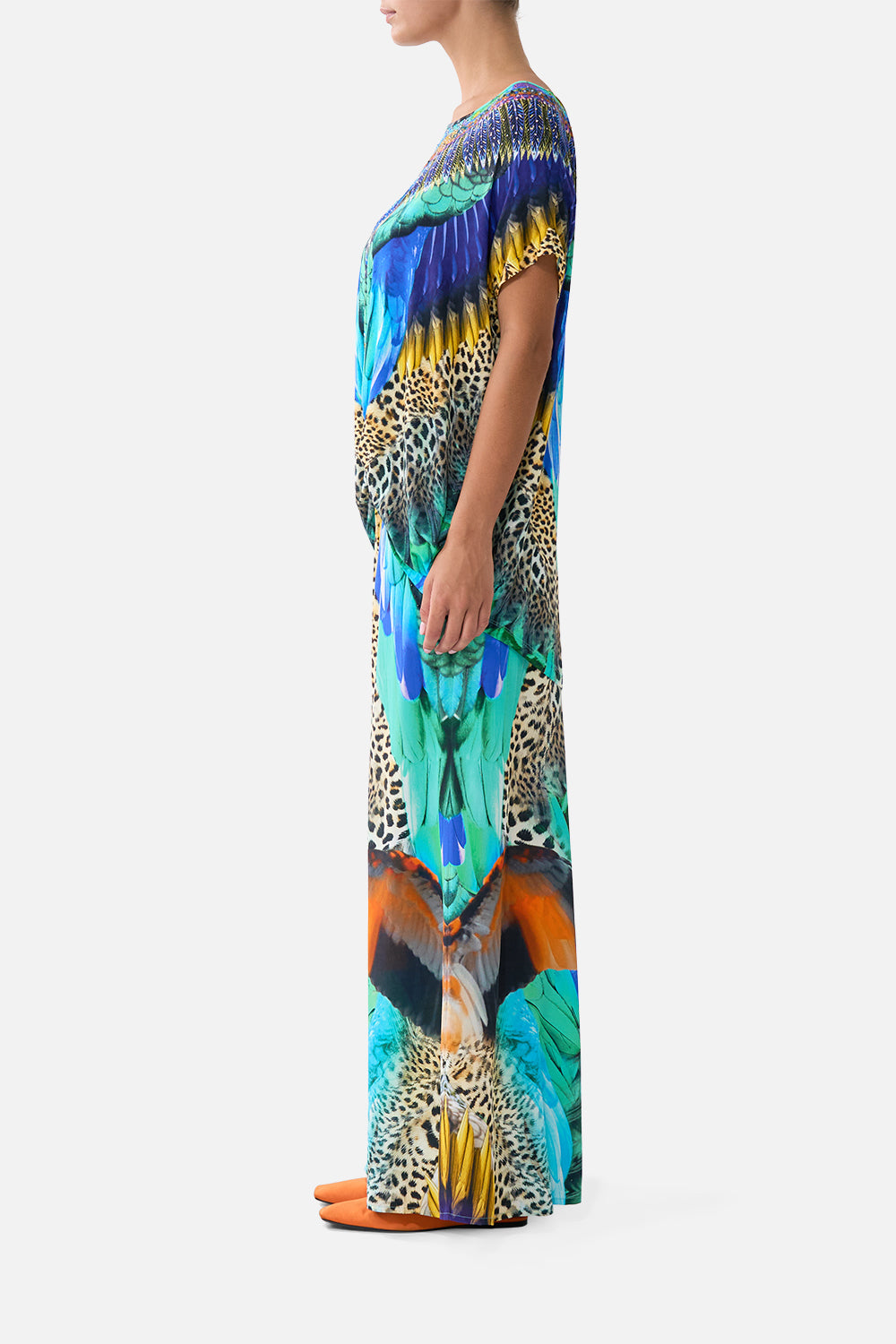 The CAMILLA LARGE CRYSTALLED SILK SQUARE SCARF BENEATH THE ANDALUSIAN SUN in our  print.