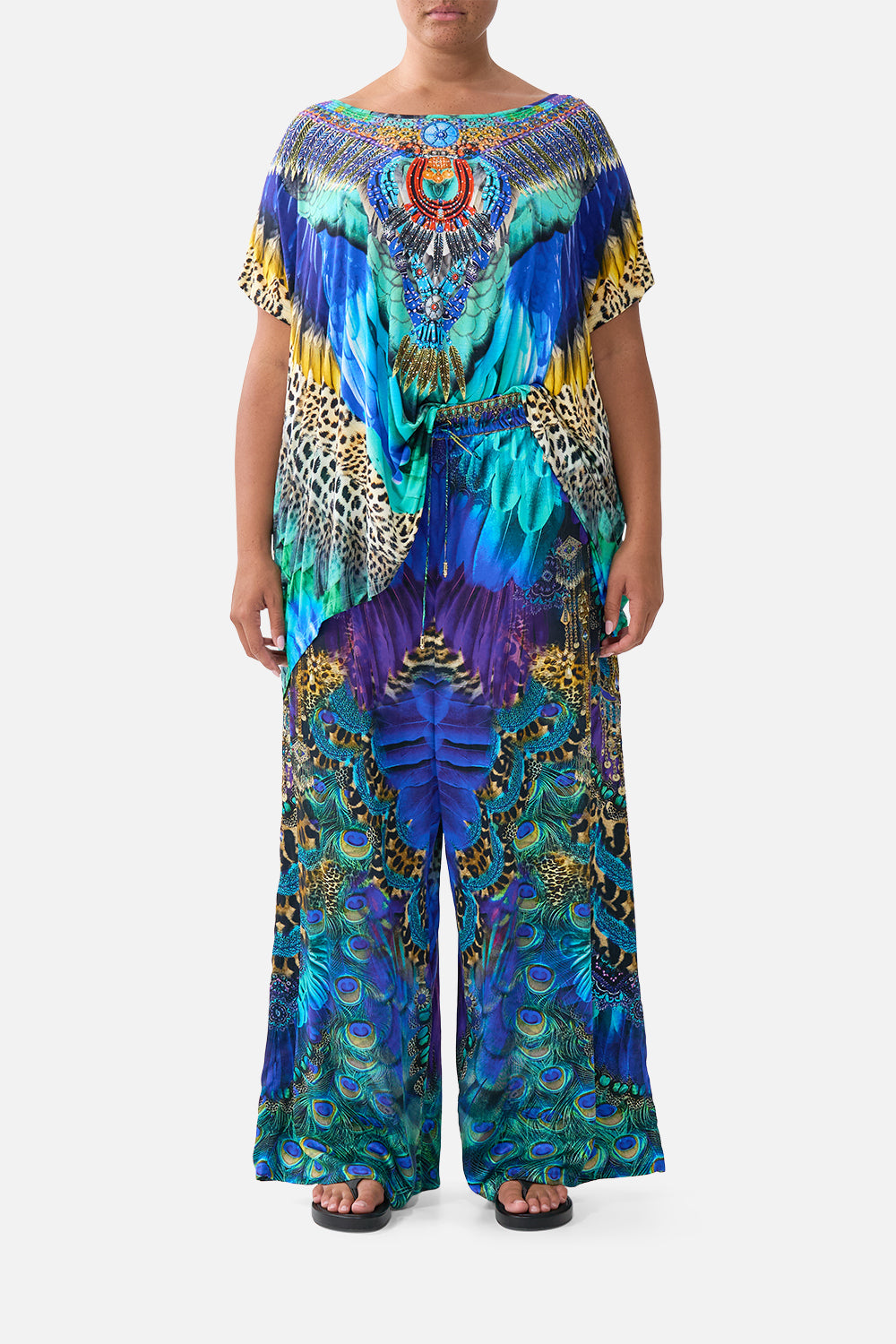 The CAMILLA BUTTON FRONT FRILL DRESS NOTES FROM THE BLUE ROOM in our  print.