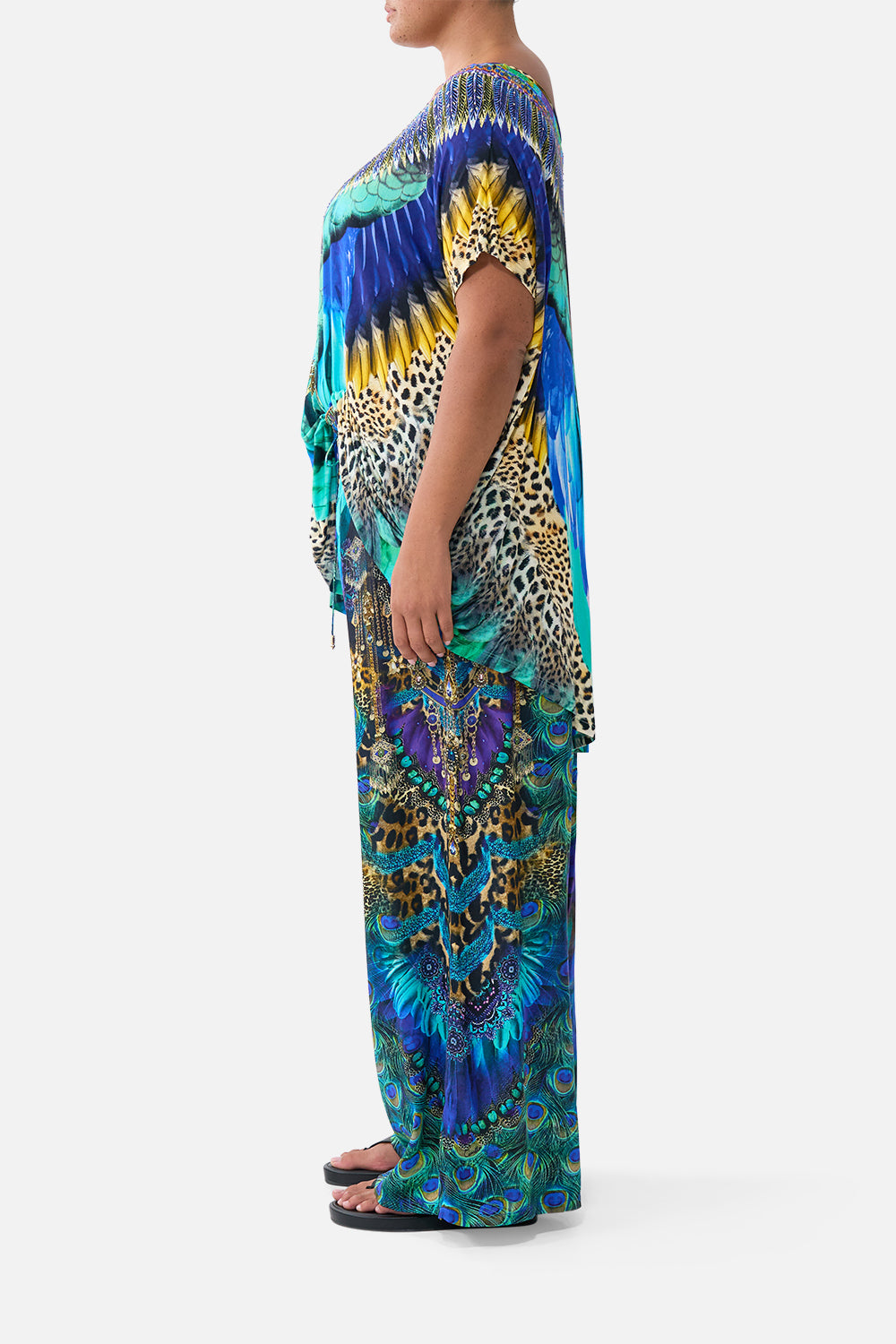 The CAMILLA BUTTON FRONT FRILL DRESS NOTES FROM THE BLUE ROOM in our  print.