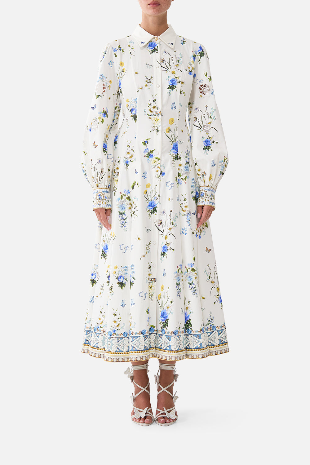 BUTTON FRONT MIDI SHIRT DRESS DANDELION SKIES