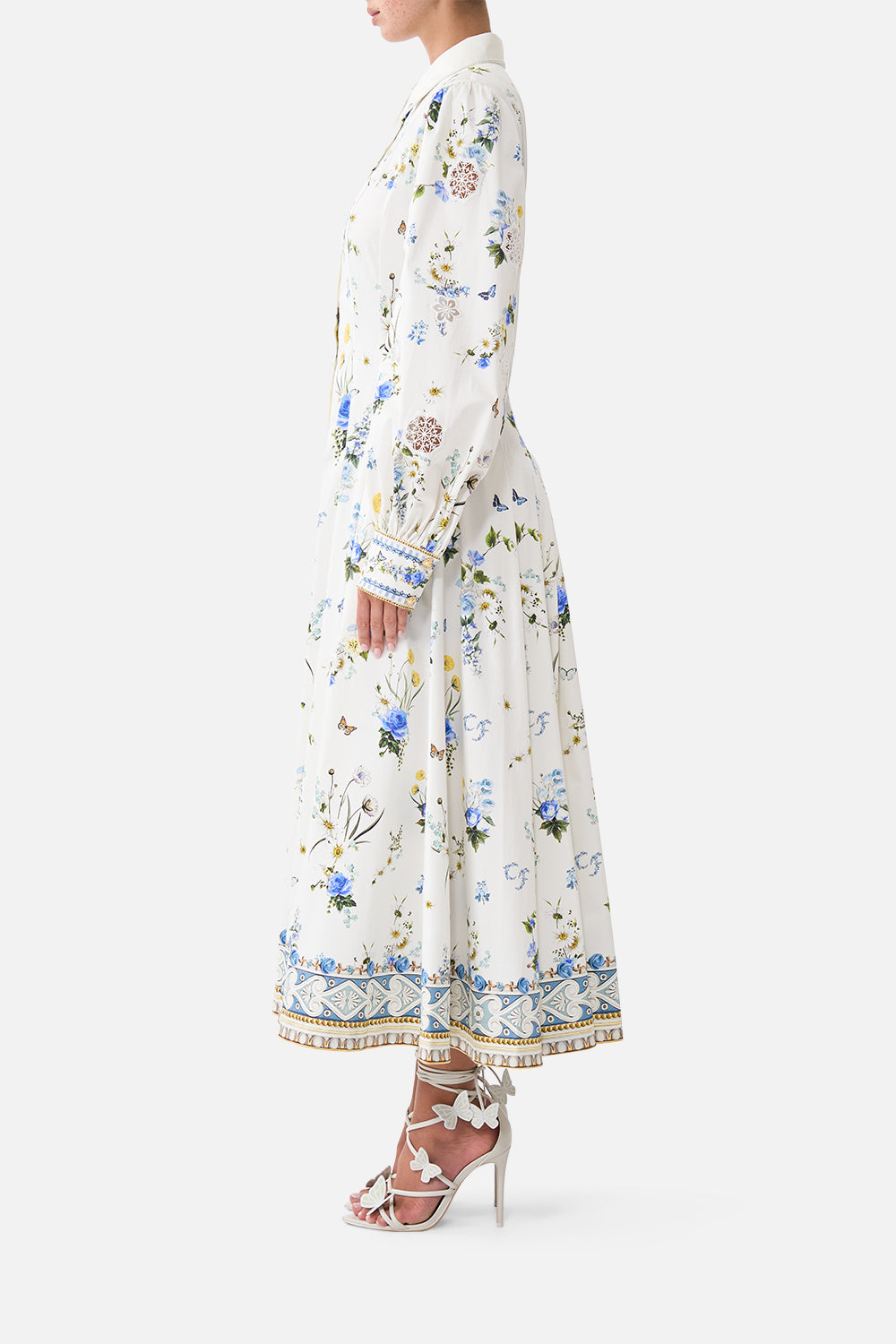 BUTTON FRONT MIDI SHIRT DRESS DANDELION SKIES