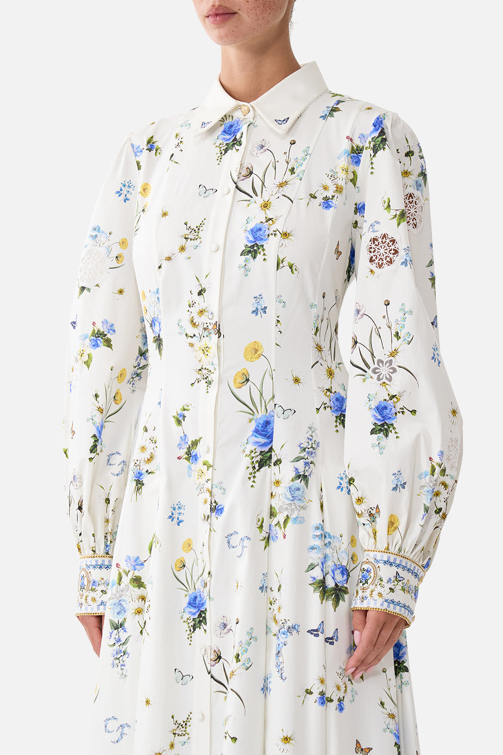 BUTTON FRONT MIDI SHIRT DRESS DANDELION SKIES