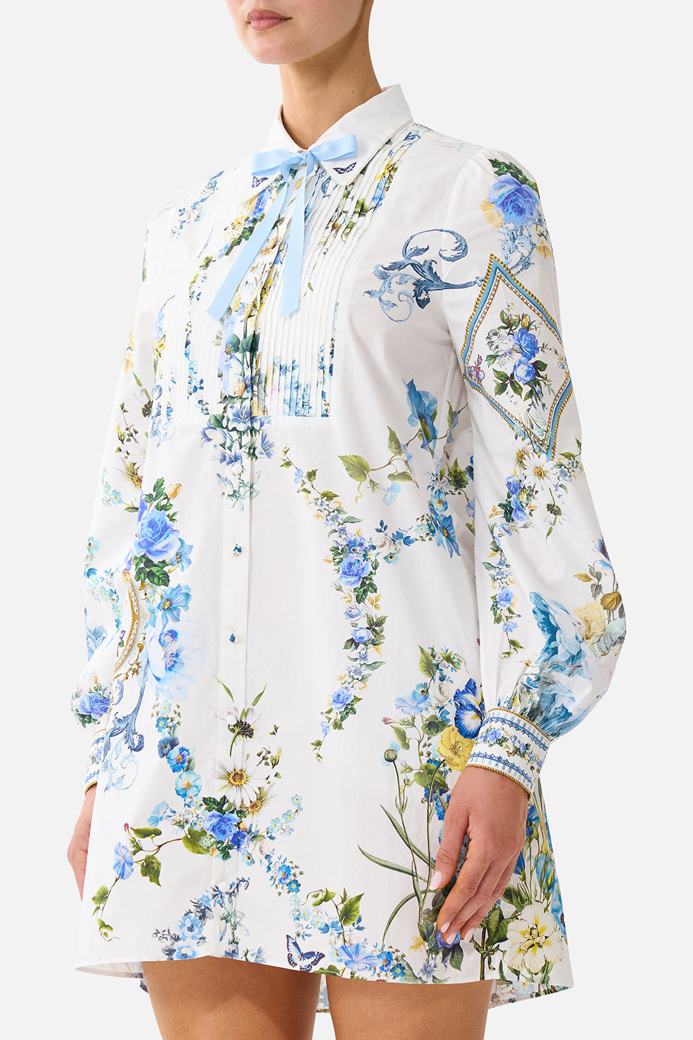 COLLARED SHIRT DRESS WITH PINTUCKS DANDELION SKIES