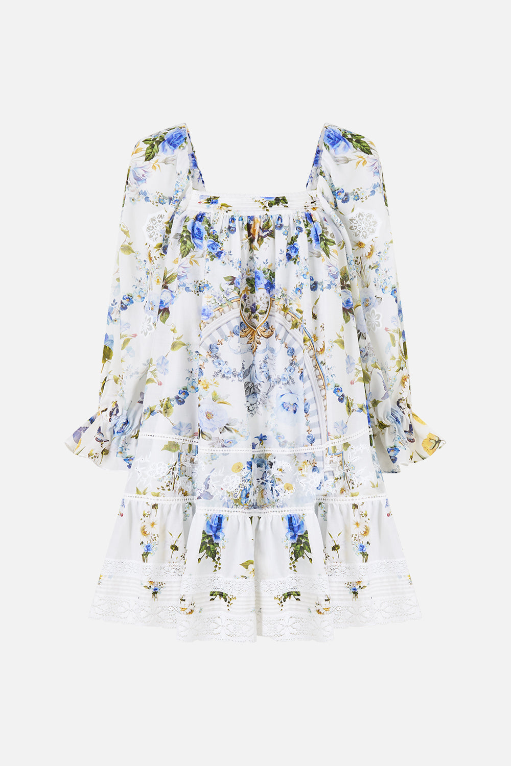 SQUARE NECK SHORT DRESS WITH PINTUCKS DANDELION SKIES