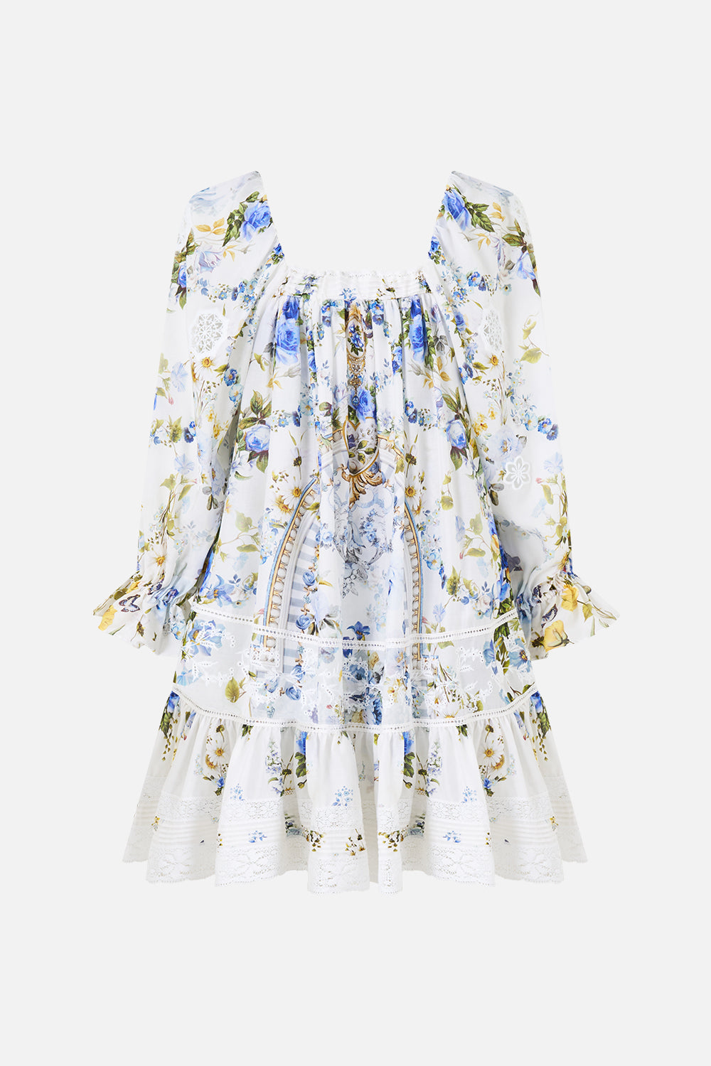 SQUARE NECK SHORT DRESS WITH PINTUCKS DANDELION SKIES