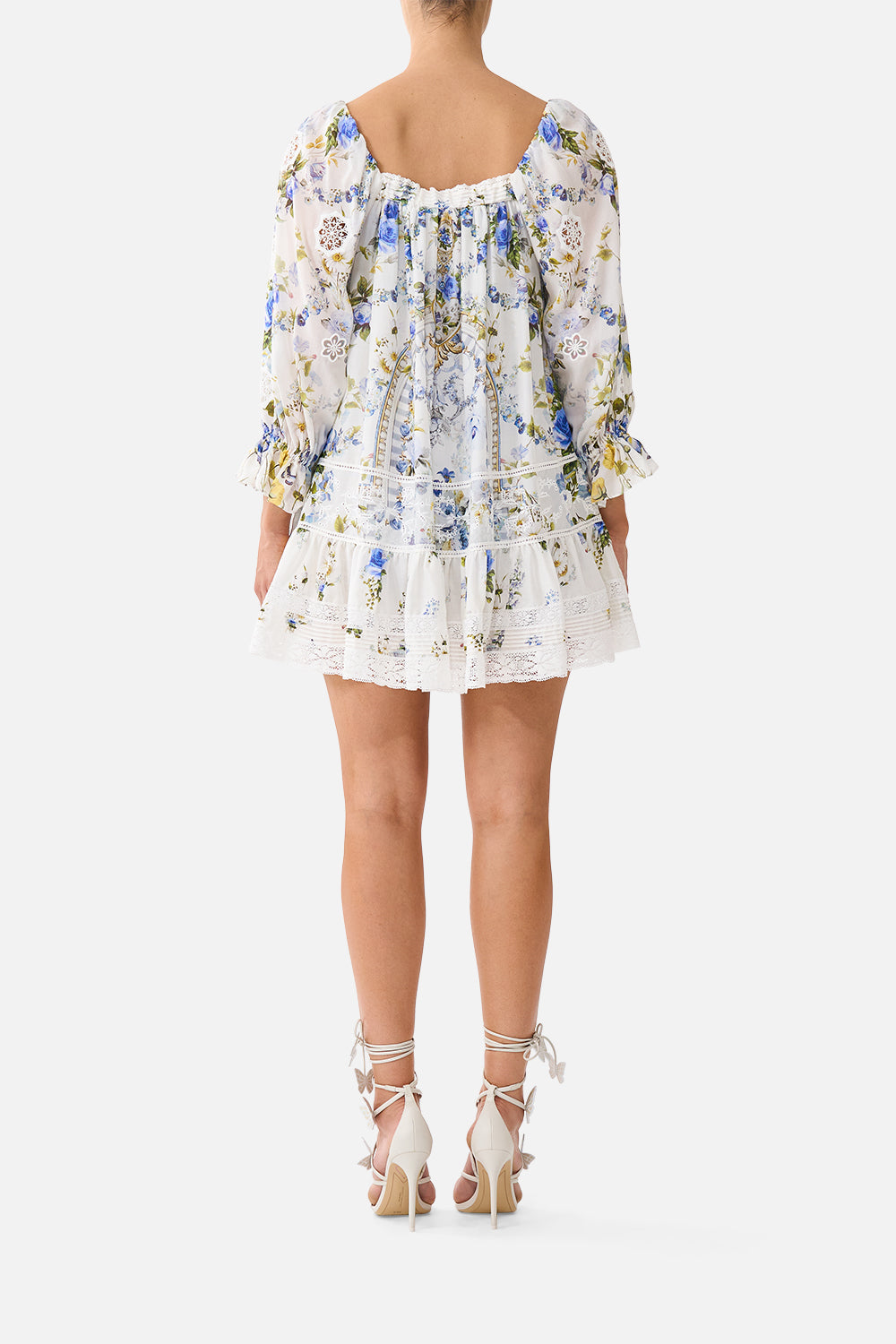 SQUARE NECK SHORT DRESS WITH PINTUCKS DANDELION SKIES