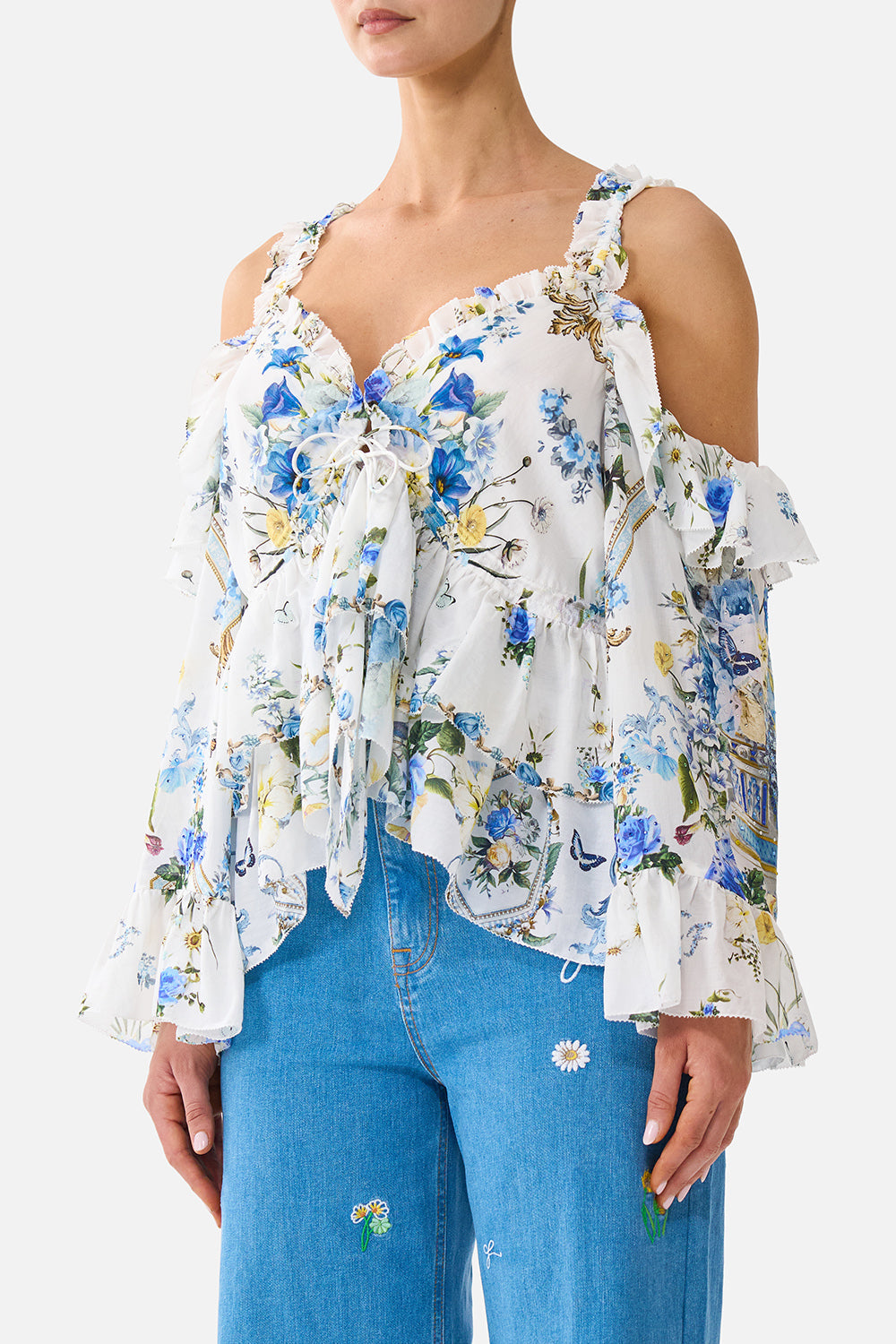 The CAMILLA LONG SLEEVE COLLARED SHIRT CLOAKED IN BAROQUE in our CLOAKED IN BAROQUE print.