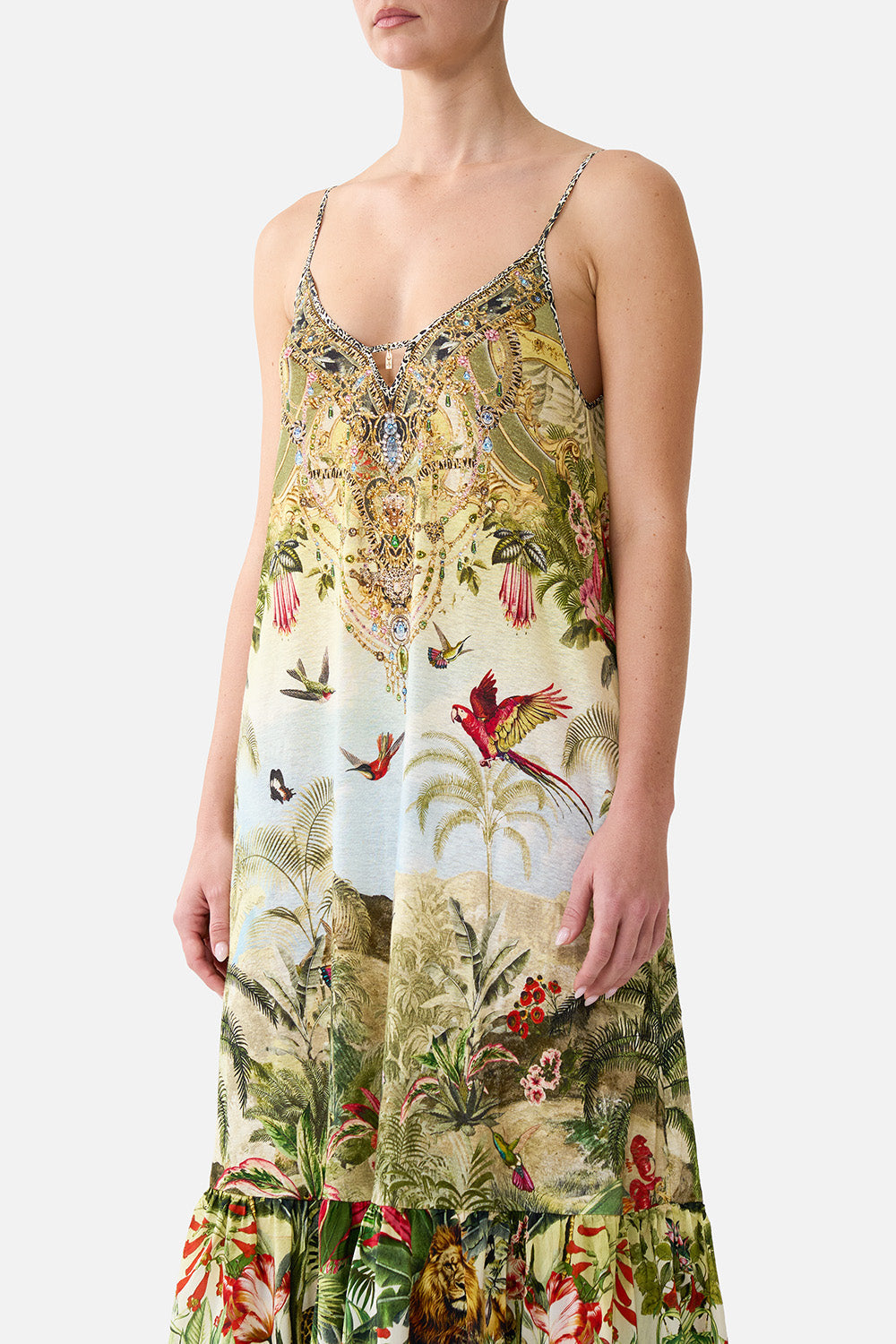 The CAMILLA Strappy Maxi Dress With Tiers Wanderlust Empire in our Wanderlust Empire print.
