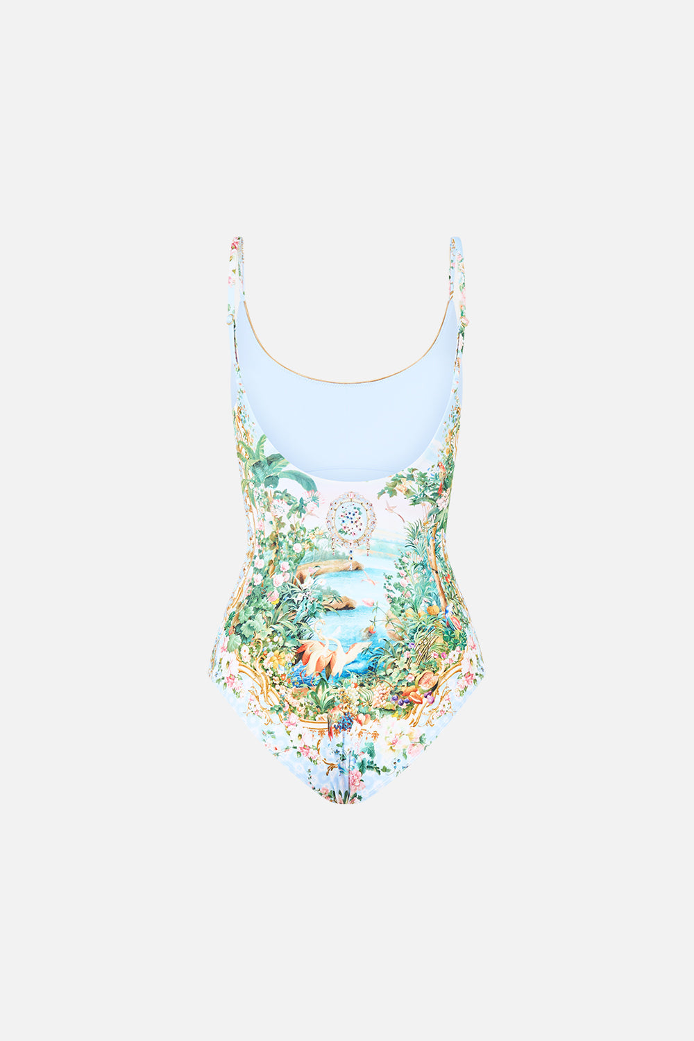 The CAMILLA Scoop Neck One Piece W/ Scoop Back Sisi Society in our Sisi Society print.