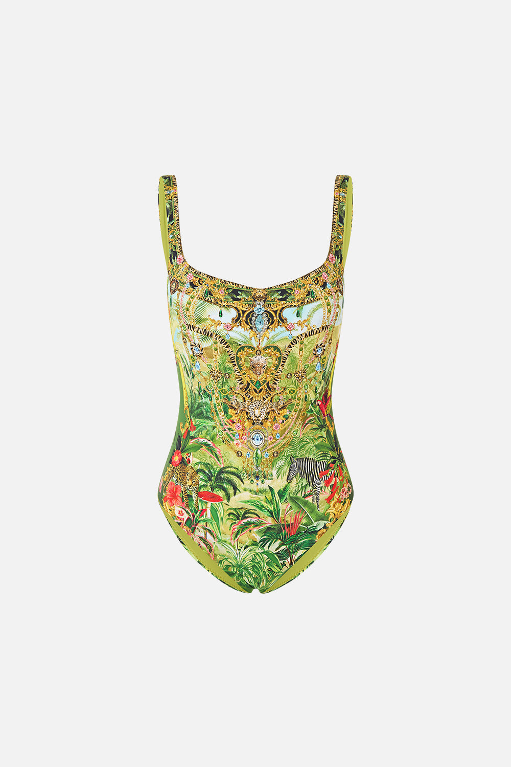 The CAMILLA Underwire Square Neck One Piece W/ Scoop Back Wanderlust Empire in our Wanderlust Empire print.