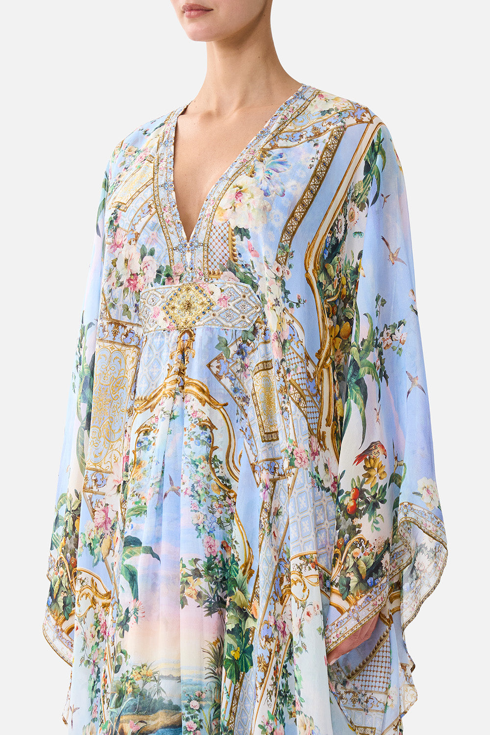 The CAMILLA Long Kaftan With Waist Detail Sisi Society in our Sisi Society print.