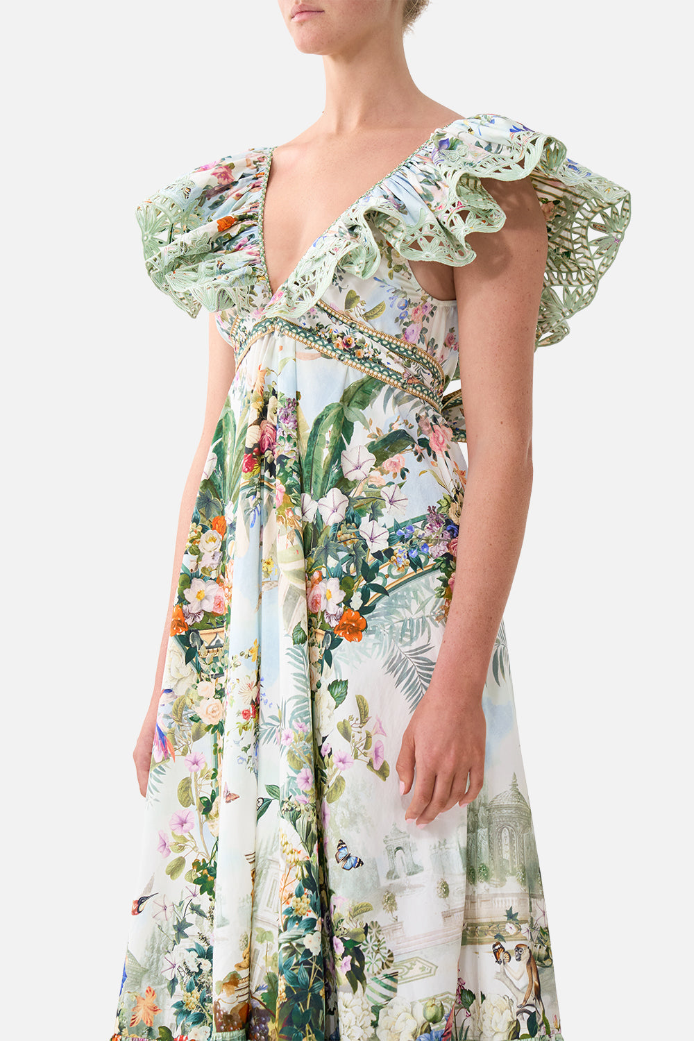 FRILL NECK DRESS WITH HARDWARE ART FOR THE EMPRESS