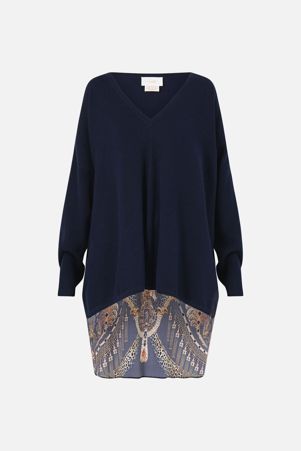 V NECK JUMPER WITH SILK BACK CLOAKED IN BAROQUE