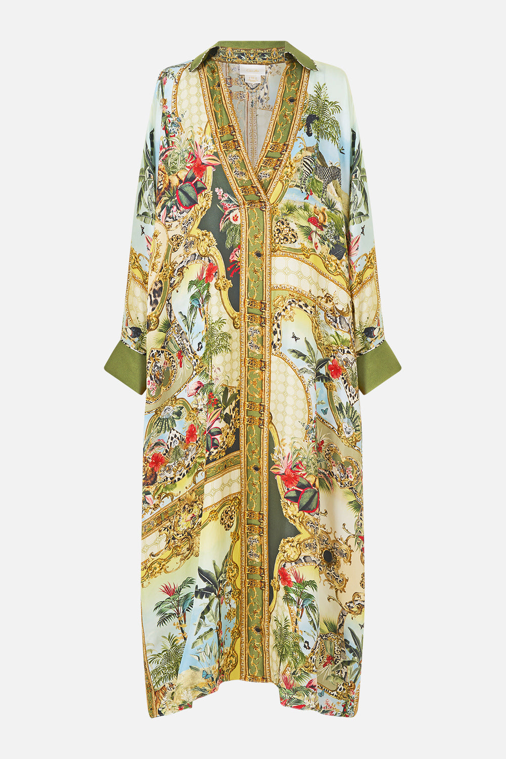 The CAMILLA Wing Collar Kaftan Wanderlust Empire in our Wanderlust Empire print.