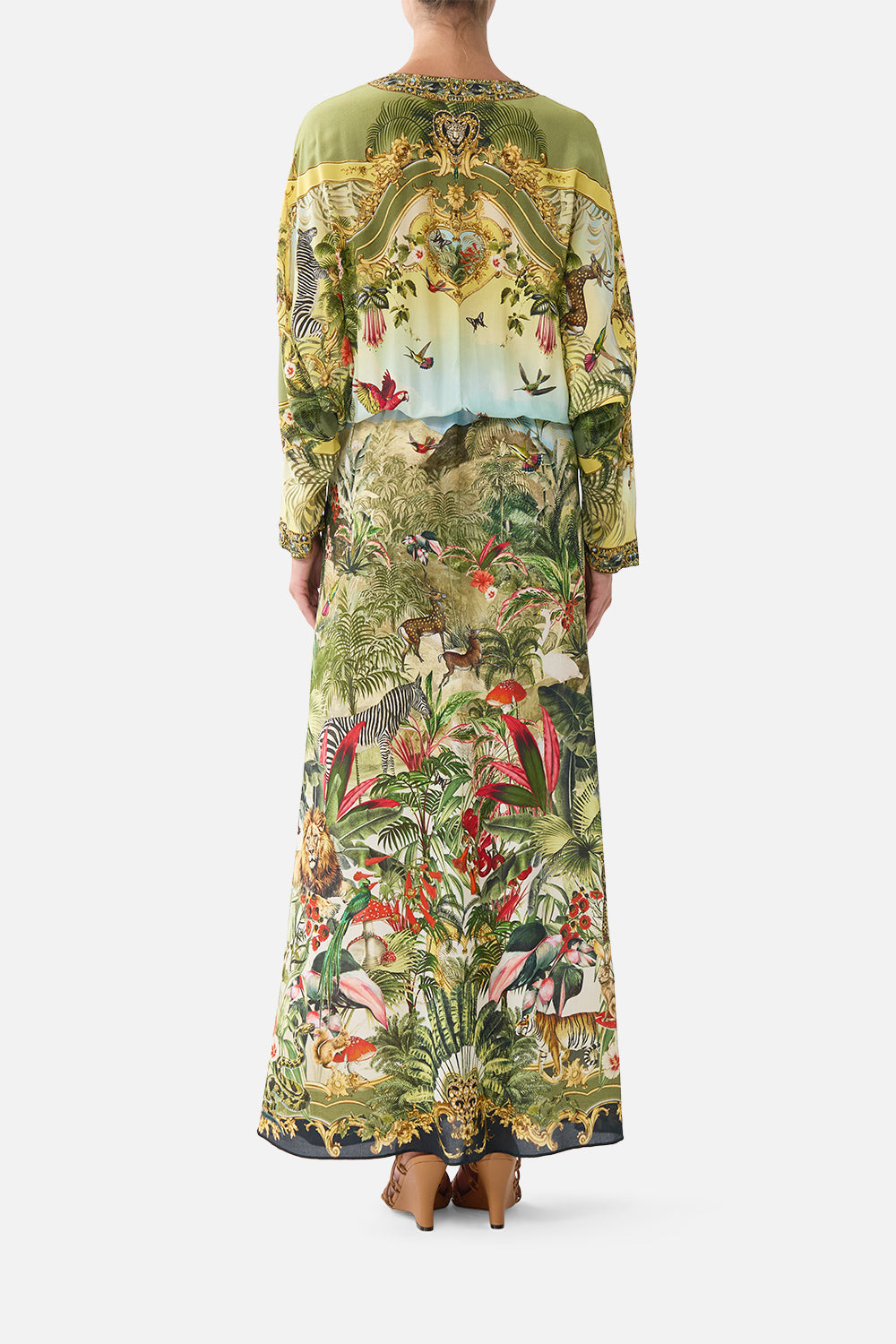 The CAMILLA Twist Front Batwing Dress Wanderlust Empire in our Wanderlust Empire print.