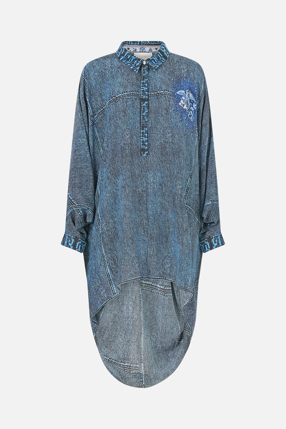 The CAMILLA Button Up Top With Draped Back The Porcelain Parlour in our The Porcelain Parlour print.