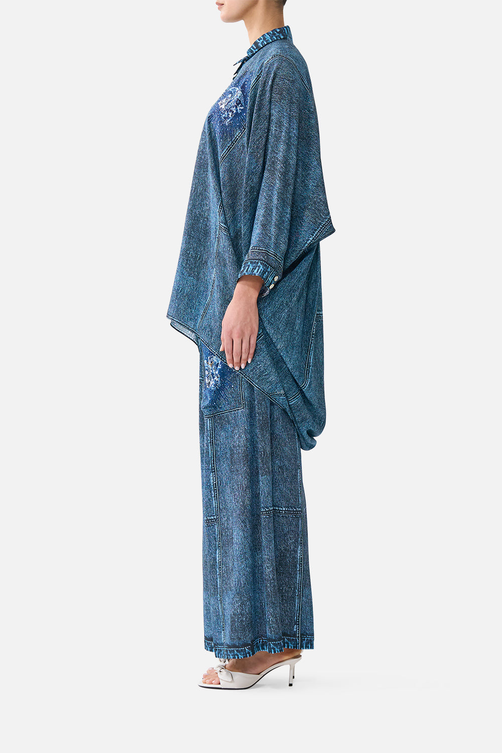 The CAMILLA Button Up Top With Draped Back The Porcelain Parlour in our The Porcelain Parlour print.