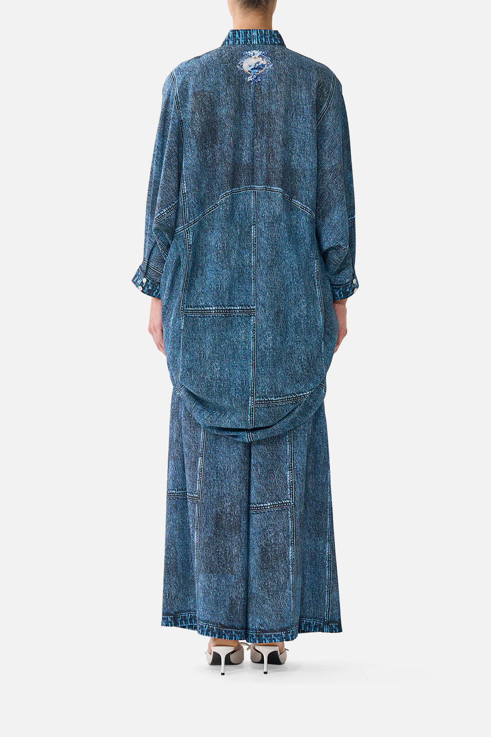 The CAMILLA Button Up Top With Draped Back The Porcelain Parlour in our The Porcelain Parlour print.