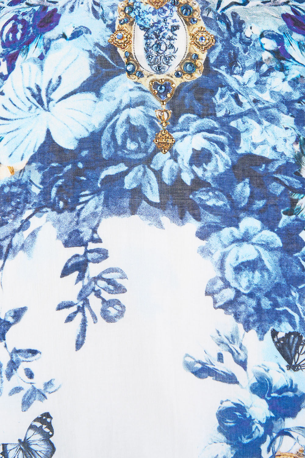 The CAMILLA Tie Front Shirt With Sleeve Frill The Porcelain Parlour in our The Porcelain Parlour print.