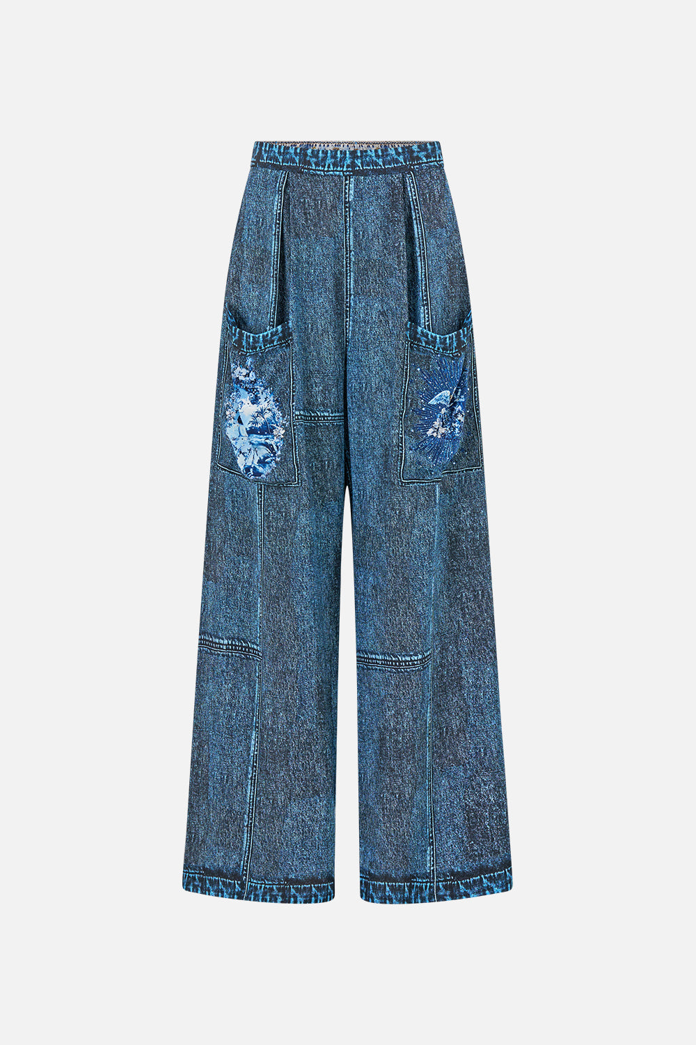 The CAMILLA Wide Leg Trouser With Front Pockets The Porcelain Parlour in our The Porcelain Parlour print.