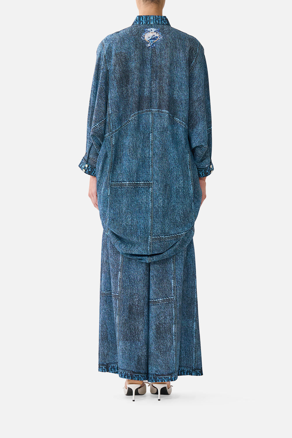 The CAMILLA Wide Leg Trouser With Front Pockets The Porcelain Parlour in our The Porcelain Parlour print.
